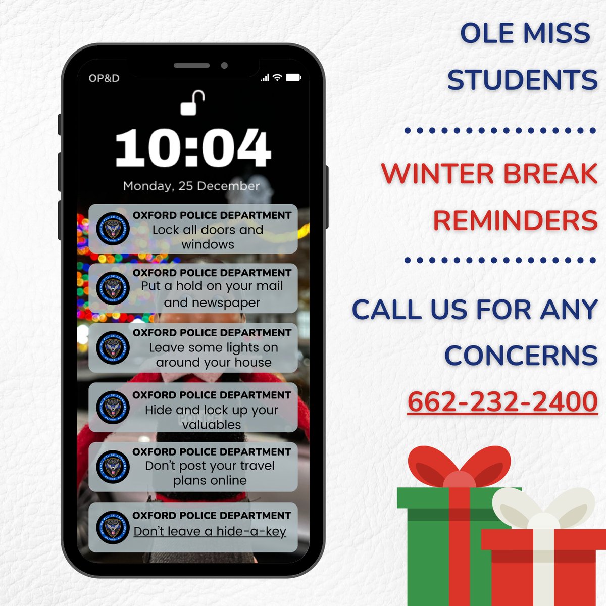 OxfordPolice's tweet image. A reminder to make sure your apartment and belongings are secured while you are gone! 🔒 #LockItUp