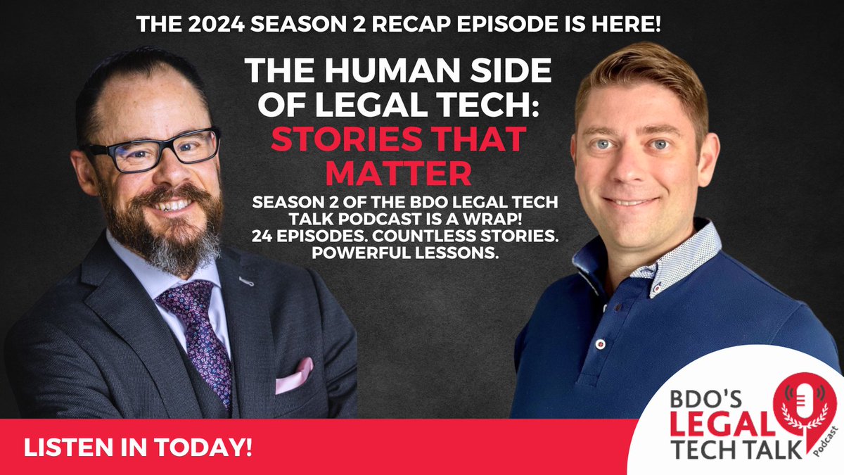 🎙️ Season 2 of the <a href="/BDO_USA/">BDO USA</a>  #LegalTechTalk #Podcast is a wrap!  24 episodes. Countless stories. The human side of legal tech was on full display.
We tackled #AI, #collaboration, #mentalhealth &amp; more with the brightest minds in #law and #tech.

🔗 bdo.com/insights/advis…