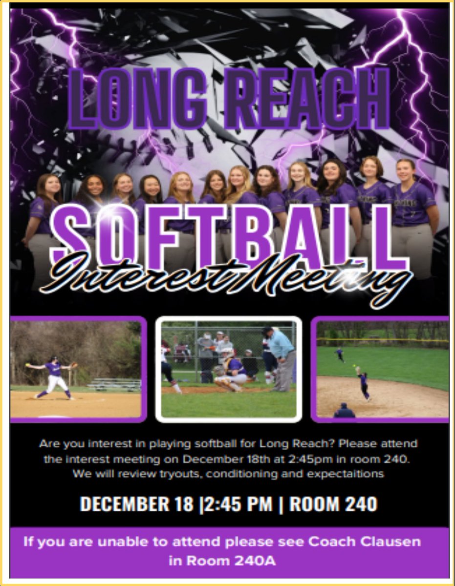 It’s getting close to the most wonderful time of the year! If you are interested in playing softball for Long Reach, then please come to the interest meeting tomorrow at 2:45 in room 240. <a href="/LRHS_Boosters/">Long Reach Boosters</a>