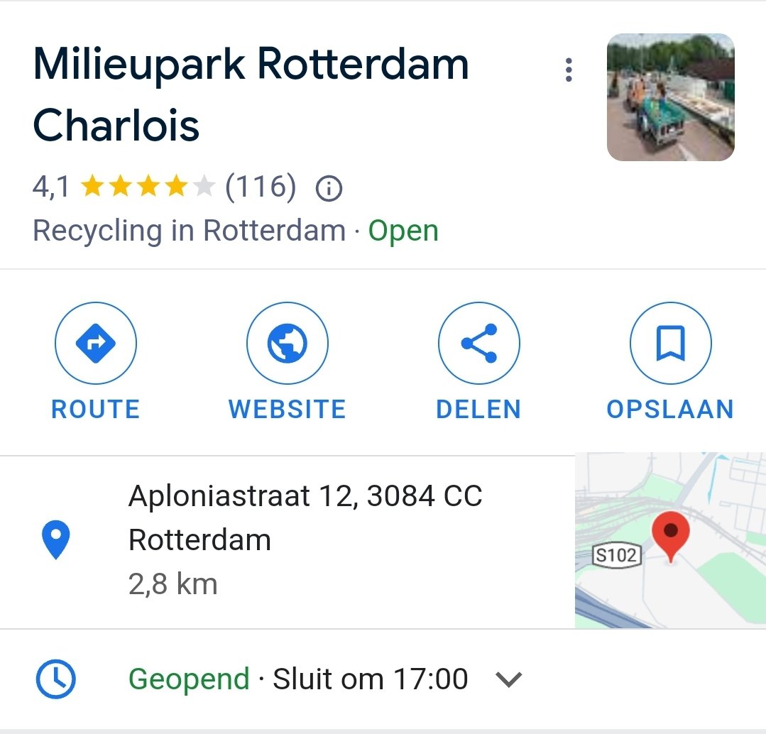 RotterdamJuice's tweet photo. Zojuist kwam er weer iemand afval dumpen met haar auto. Dit hoort naar het milieupark. Heb voor het gemak hier maar even een screenshot van bij gezet. Is helemaal niet moeilijk en kost geen geld. Maar ja, voor de meeste mensen te moeilijk om dit te doen! Stelletje viezerikken! https://t.co/pRuZLFSebK