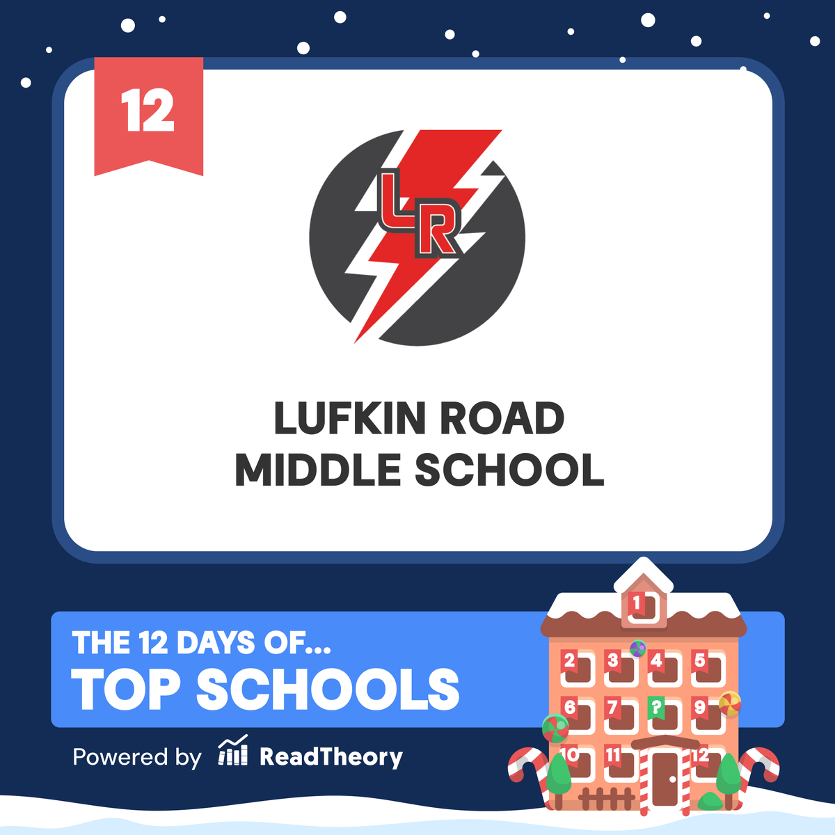 ReadTheory's tweet photo. Congrats, @lufkintweets of @WCPSS! 🎉 You're officially one of ReadTheory's top schools of 2024 for amazing reading achievement! 🏆

And that's a wrap! 🎁 Thanks for following along with our #12Days of Top Schools! Wishing you happy holidays filled with joy and success!✨ https://t.co/hCYjZChhTr
