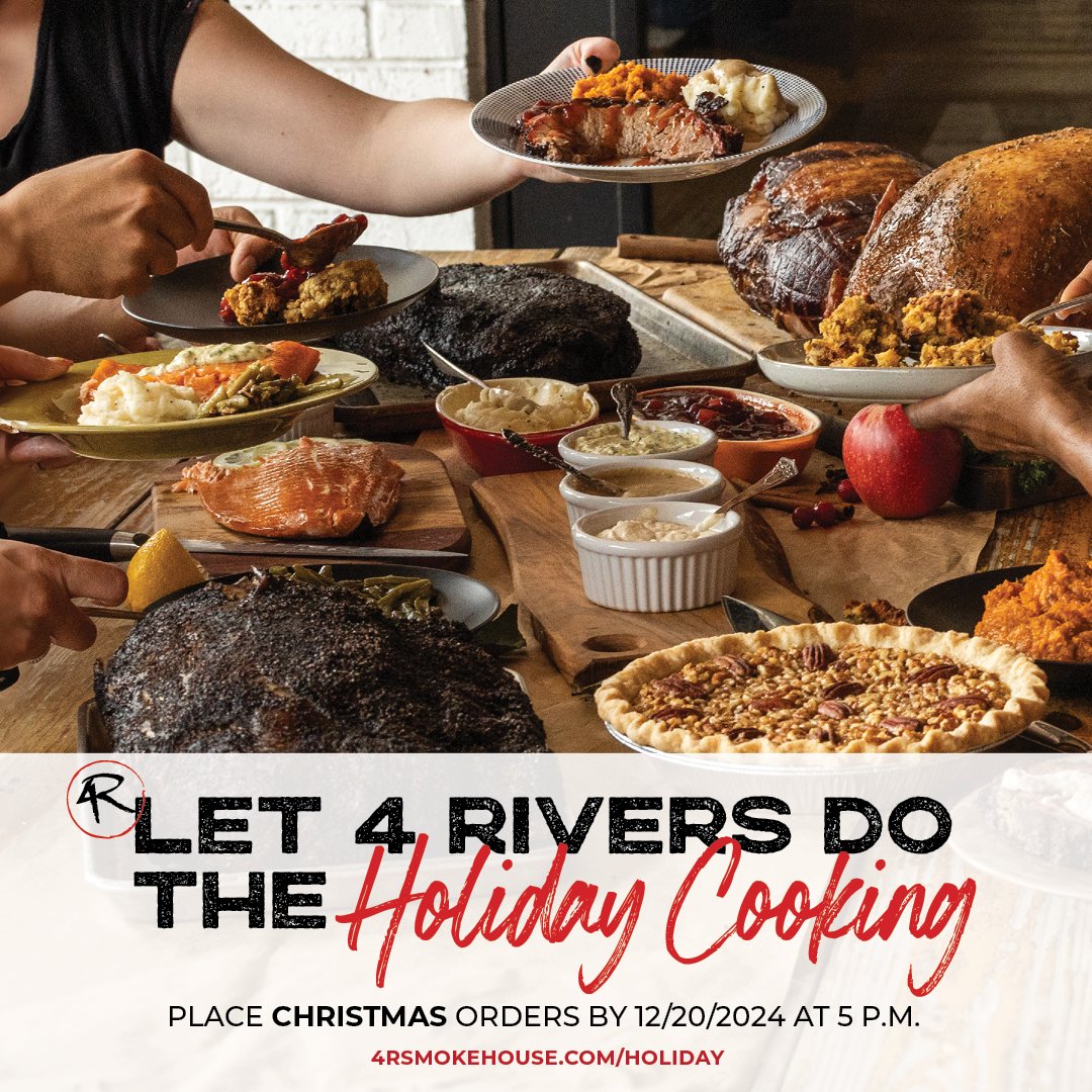 Tis’ the season for some smokin’ good BBQ! 🔔 🎄

Order your Christmas meal by Friday, 12/20 at 5:00 PM and pick up your meal on Tuesday, 12/24. Heat to serve on Christmas Day. 🍽️

Order now at: 4rsmokehouse.com/holiday.