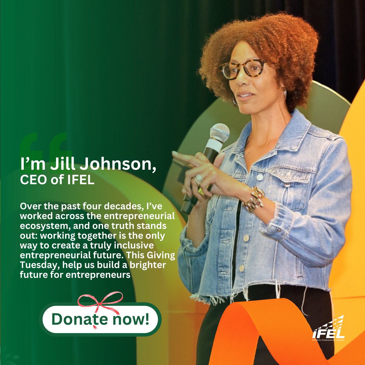 weareifel's tweet photo. ✨ Transform entrepreneurship! ✨

Join Jill Johnson, CEO of IFEL, in building an inclusive entrepreneurial future. Your support creates connections, inspires growth, and turns dreams into reality.

📲 Donate now!

#GivingTuesday #EntrepreneurshipMatters #IFEL https://t.co/zxPYmQnBh3