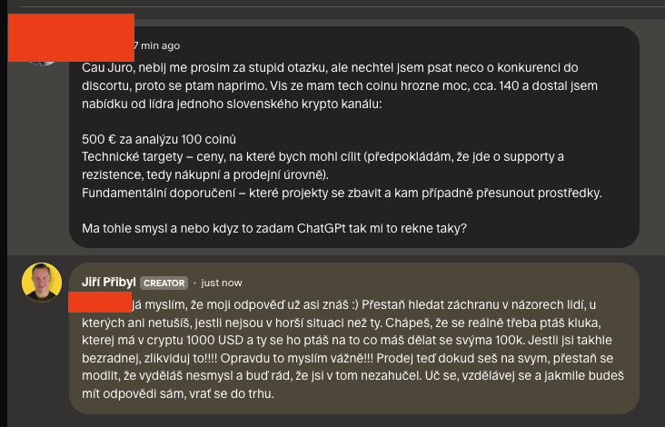 jiripribyl's tweet photo. Přátelé, přišel za mnou člověk, říkejme mu LÍPÁK.

Lípák je hrozně fajn kluk v cryptu už dlouho, ale strategie pro jeho portfolio naprosto nulová.

Když někdě něco viděl, tak to koupil. 

Má 140 coinů ve svém portfoilu, neví o nich prakticky nic, začal nakupovat na topu minulýho bullrunu a měl štěstí, že díky solaně dostal svoje portfolio zpátky na breakeven.

Lípák teď ale neví, jestli má prodávat nebo ne a hledá pomoc, kde může.

Lípák to ale dělá celé špatně a já věřím, že mezi vámi je lípáků mnohem víc.

Nebuď jako Lípák a přečti si, co jsem mu odpověděl.