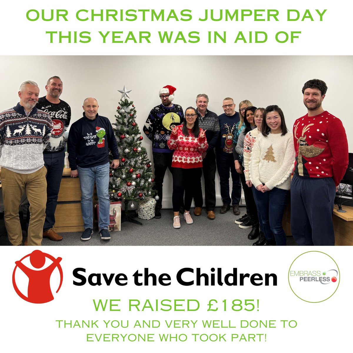 EmbrassPeerless's tweet photo. We're getting into the Festive Spirit! Our Christmas Jumper day was in aid of Save The Children this year, and we raised £185 - great result to help the Charity and very well done to everyone who took part!
#SaveTheChildren #FestiveSeason #Christmas #plumbing #heating
#wholesaler https://t.co/K0mZnC4ajV