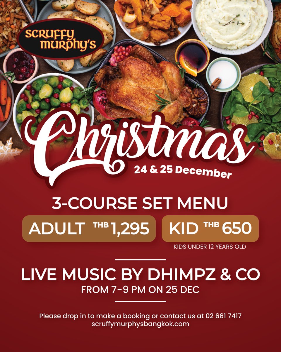 🎄 𝙄𝙩’𝙨 𝙩𝙝𝙚 𝙨𝙚𝙖𝙨𝙤𝙣 𝙛𝙤𝙧 𝙜𝙧𝙚𝙖𝙩 𝙛𝙤𝙤𝙙, 𝙡𝙞𝙫𝙚 𝙢𝙪𝙨𝙞𝙘, 𝙖𝙣𝙙 𝙛𝙚𝙨𝙩𝙞𝙫𝙚 𝙛𝙪𝙣 𝙖𝙩 𝙎𝙘𝙧𝙪𝙛𝙛𝙮 𝙈𝙪𝙧𝙥𝙝𝙮’𝙨! Join us for our special 3-course Christmas menu on 24 and 25 December:
🎵 Enjoy live music with Dhimpz &amp; Co on 25 December from 7–9 PM
