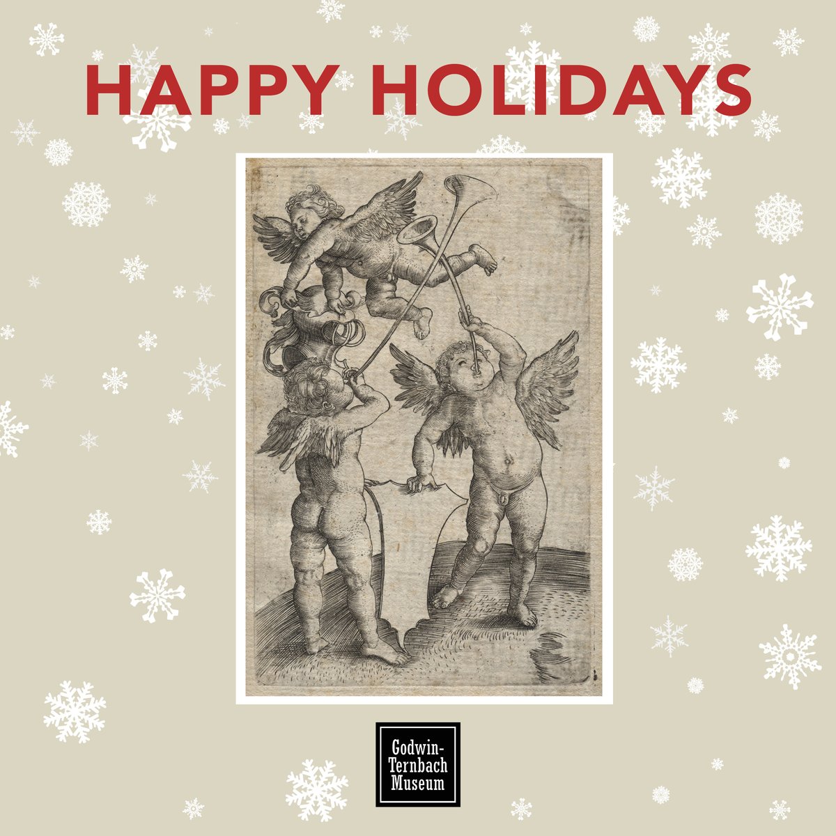 Warmest holiday wishes!  
Our museum will be closed December 24 through January 1.  We look forward to welcoming you back January 2nd.  
Happy holidays! 🎄

📷 *Image: Albrecht Dürer (1471-1528) The Three Genii, ca. 1905 Engraving Gift of Mr. and Mrs. Joseph Ternbach, 63.36