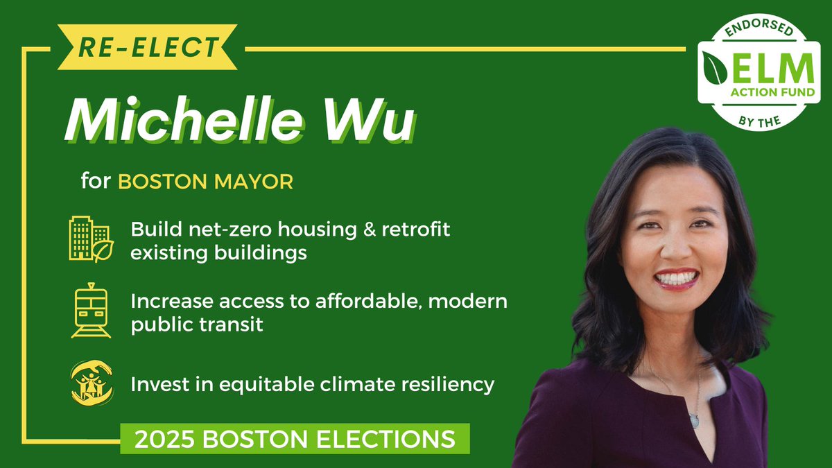 Environmental League of Massachusetts (@enviroleaguema) on Twitter photo The ELM Action Fund is proud to endorse <a href="/MayorWu/">Mayor Michelle Wu 吳弭</a> for re-election as Boston Mayor!
The most ambitious climate mayor in the U.S., she will continue to lead on decarbonizing buildings, increasing #Transit access & implementing #ClimateResiliency measures.
bit.ly/3BA5aPe The ELM Action Fund is proud to endorse <a href="/MayorWu/">Mayor Michelle Wu 吳弭</a> for re-election as Boston Mayor!
The most ambitious climate mayor in the U.S., she will continue to lead on decarbonizing buildings, increasing #Transit access & implementing #ClimateResiliency measures.
bit.ly/3BA5aPe
