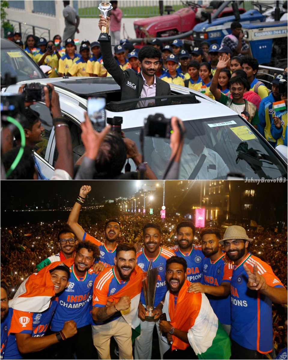 JohnyBravo183's tweet photo. GUKESH 🤝 INDIA CRICKET TEAM

The World Champions in 2024 🇮🇳 https://t.co/k9g46u3J6R