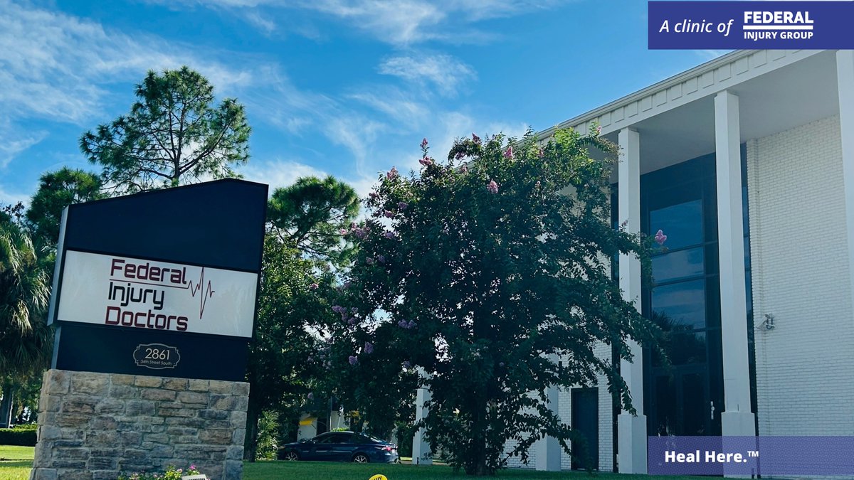 federalinjury's tweet image. Federal Injury Doctors, a clinic of @federalinjury, is located at 2861 34th Street S, St. Petersburg, FL 33711.  
We help Federal employees who are injured on the job.   
☎️Call (727) 256-0020.   For all of our clinic locations, visit federalinjurygroup.com/clinics.

#HealHere.™ #OWCP