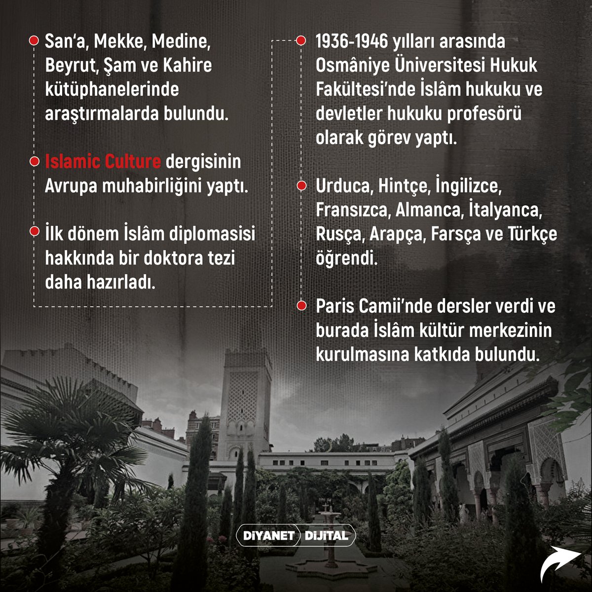 DiyanetDijital's tweet photo. DOĞU VE BATI ARASINDA BİLGİ KÖPRÜSÜ: MUHAMMED HAMÎDULLAH

#MuhammedHamidullah #İnfografik #DiyanetDijital https://t.co/qLxbSIPNKS