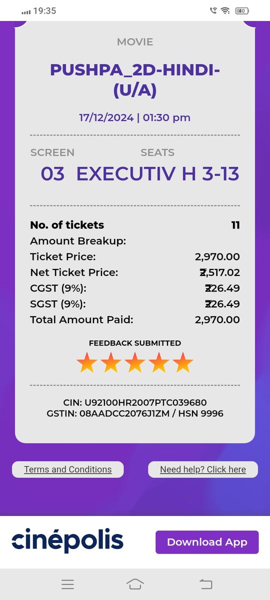 bindaasaman's tweet photo. @IndiaCinepolis Why there's ticket price difference In online Ticket booking on BMS/District app and Your ticket counter? On Online Apps It's 210₹ rate but At your counter It's 270₹...Why so? https://t.co/bA3uSKn2od