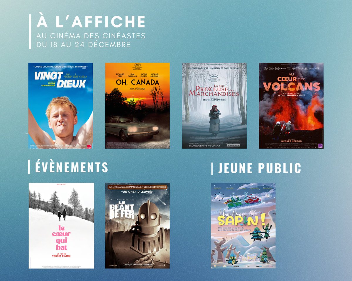 🎬Cette semaine au Cinéma des Cinéastes
Découvrez les films à l’affiche du 18 au 24 décembre.

🎟️Infos et billetterie 👉linktr.ee/cinemadescinea…

#cinema #cinemadescineastes #cinemaindependant #paris17 #ArtEtEssai #Films #filmsdelasemaine #filmsàvoir