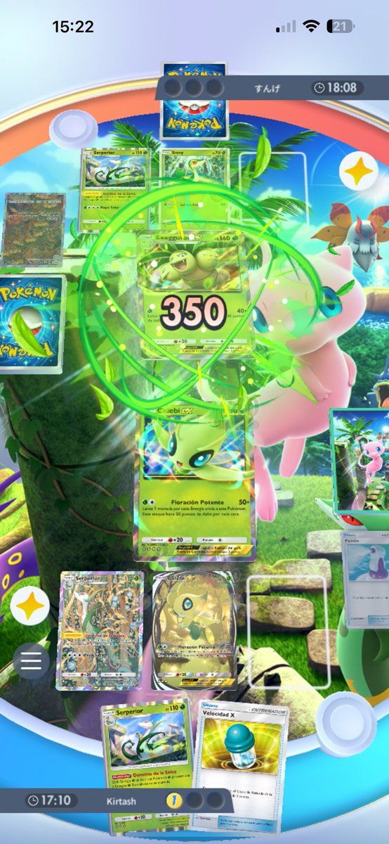 El nuevo combo de esta expansión esta rotísimo.

Tenía 4 energías unidas a Celebi, por lo que al tener a Serperior en la banca, cada energía me contaba doble, por lo que fueron 8 tiradas y por cada cara 50 de daño.

#PokemonTCGPocket