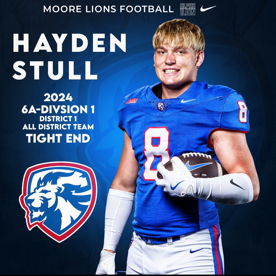 Hayden Stull (@hayden_stull_8) on Twitter photo Honored to be named 6A-Division 1 Iron Man of the year and Tight End of the year! Thank you <a href="/moorelion_fb/">Moore Lion Football</a> for all these amazing years! #1lion <a href="/CoachGBryant/">Greg Bryant</a> <a href="/CoachBMorris35/">Brandon Morris</a> <a href="/JRRStark/">Jeremy Stark</a> Honored to be named 6A-Division 1 Iron Man of the year and Tight End of the year! Thank you <a href="/moorelion_fb/">Moore Lion Football</a> for all these amazing years! #1lion <a href="/CoachGBryant/">Greg Bryant</a> <a href="/CoachBMorris35/">Brandon Morris</a> <a href="/JRRStark/">Jeremy Stark</a>