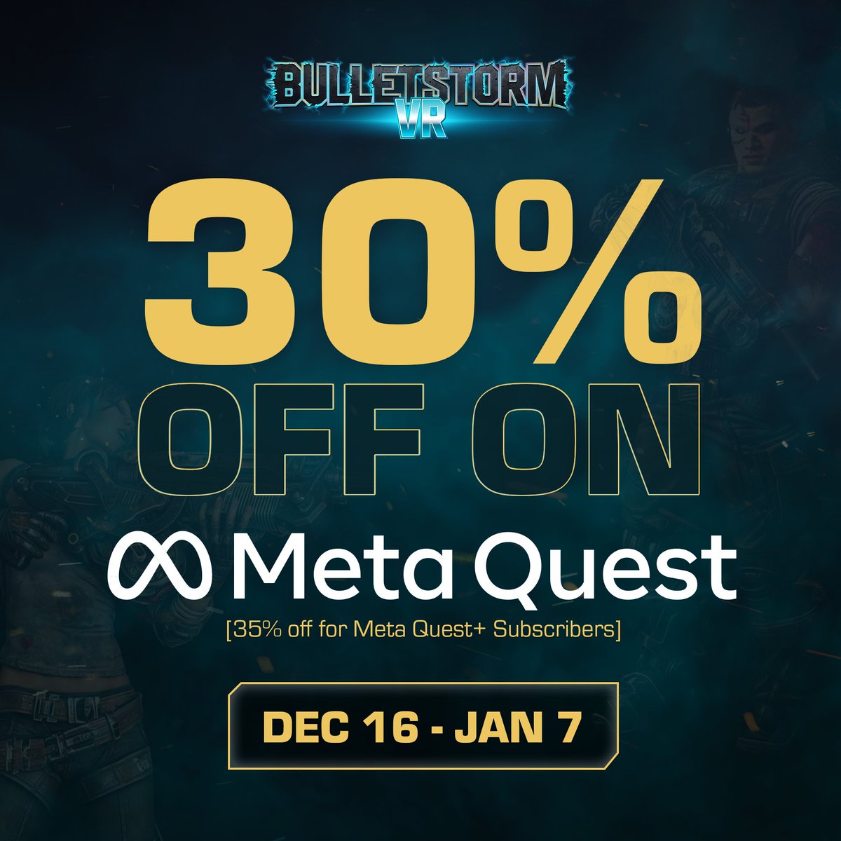 Santa's got a discounted murder party in his sack. 🎅🏻🦌 Grab Bulletstorm VR now, with up to 35% off until Jan 7 on <a href="/MetaQuestVR/">Meta Quest</a> 
meta.com/experiences/65…