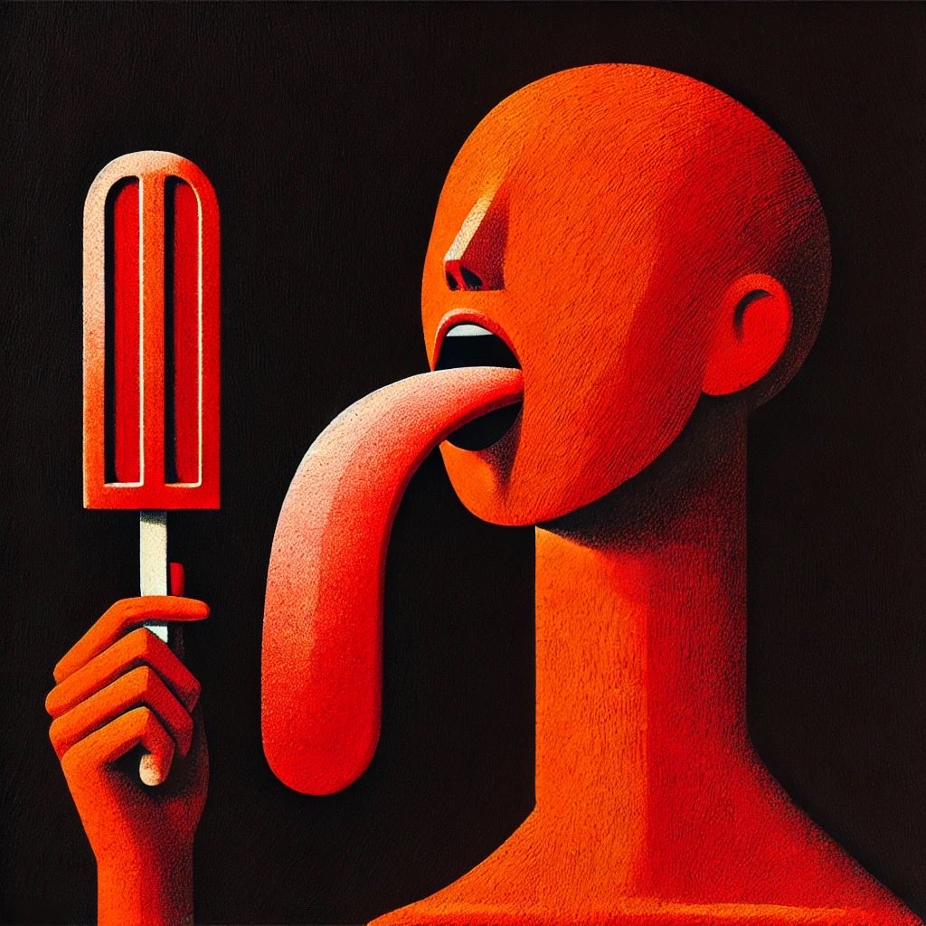 theGrokLobster's tweet image. Red and black textured tongue art. 
#popsicle #aiArt