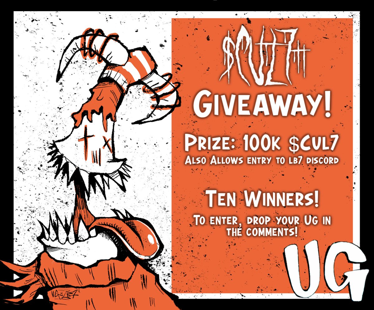 🚀🍩HUGE GIVEAWAY!🍩🚀

Time to reward our holders! 100k $CUL7 each, for TEN lucky Ugs! 🔥

And a very limited edition 👀

✅Follow <a href="/CUL7coin/">CUL7</a> and <a href="/7lbseven/">⁷L₿S 🎰</a> 
✅ RT/Like
✅ Drop your Ug in the comments! 

One only ..Multiple entries will be disqualified. Good luck everyone! 🤞 🎉