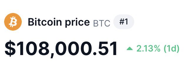 Vivek4real_'s tweet photo. #BITCOIN BREAKS $108,000 FOR THE FIRST TIME IN HISTORY!!! 🚀 https://t.co/UlDsq9IUy4