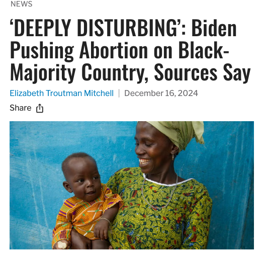 DailySignal's tweet photo. ⚠️FIRST ON THE DAILY SIGNAL—The Biden administration is pressuring Sierra Leone to pass an unpopular pro-abortion bill before President-elect Donald Trump takes office, a former senior U.S. government official who has worked in the West African region told The Daily Signal. @TheElizMitchell

https://t.co/wPhiKKAQDC