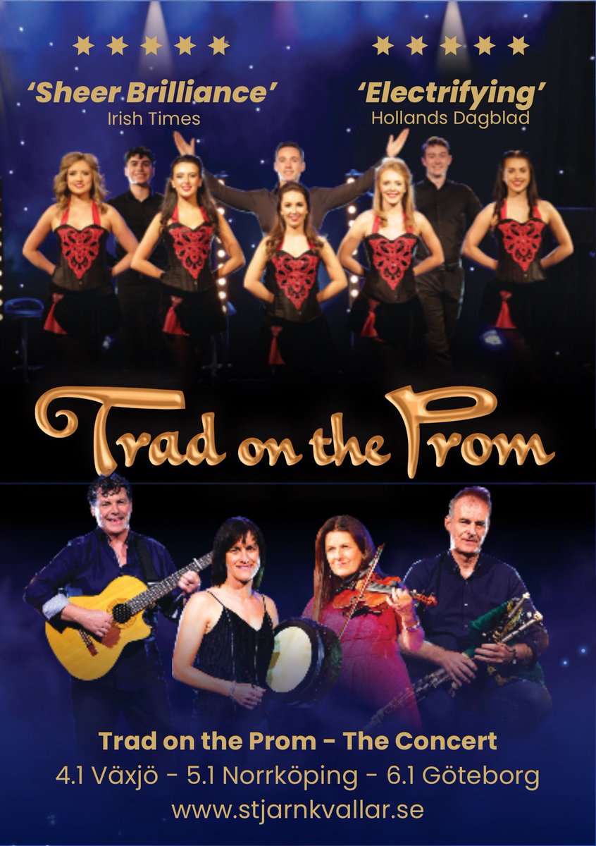 Trad on the Prom (@tradontheprom) on Twitter photo Trad on the Prom is coming to Sweden 🇸🇪
We are so excited to have Trad on the Prom performing 3 shows across Sweden in January!
We will be performing at:
4.1 Växjö Konserthus
5.1 De Geerhallen Norrköping
6.1 Göteborgs Konserthus
<a href="/culture_ireland/">Culture_Ireland</a> Trad on the Prom is coming to Sweden 🇸🇪
We are so excited to have Trad on the Prom performing 3 shows across Sweden in January!
We will be performing at:
4.1 Växjö Konserthus
5.1 De Geerhallen Norrköping
6.1 Göteborgs Konserthus
<a href="/culture_ireland/">Culture_Ireland</a>