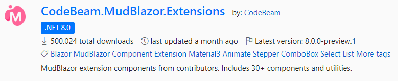 Our MudBlazor extension package has reached 500k downloads. 🎉 #blazor #dotnet Each awesome library has its own awesome community.