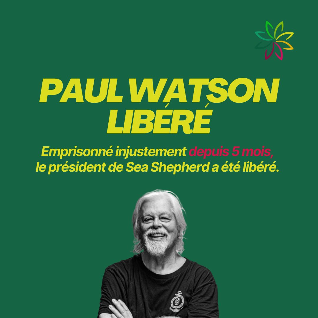 Après 5 mois d'emprisonnement par la justice danoise, le président de Sea Shepherd a été libéré.

Le Pôle Écologiste se réjouit de cette décision et salue le refus d'extradition vers le Japon !