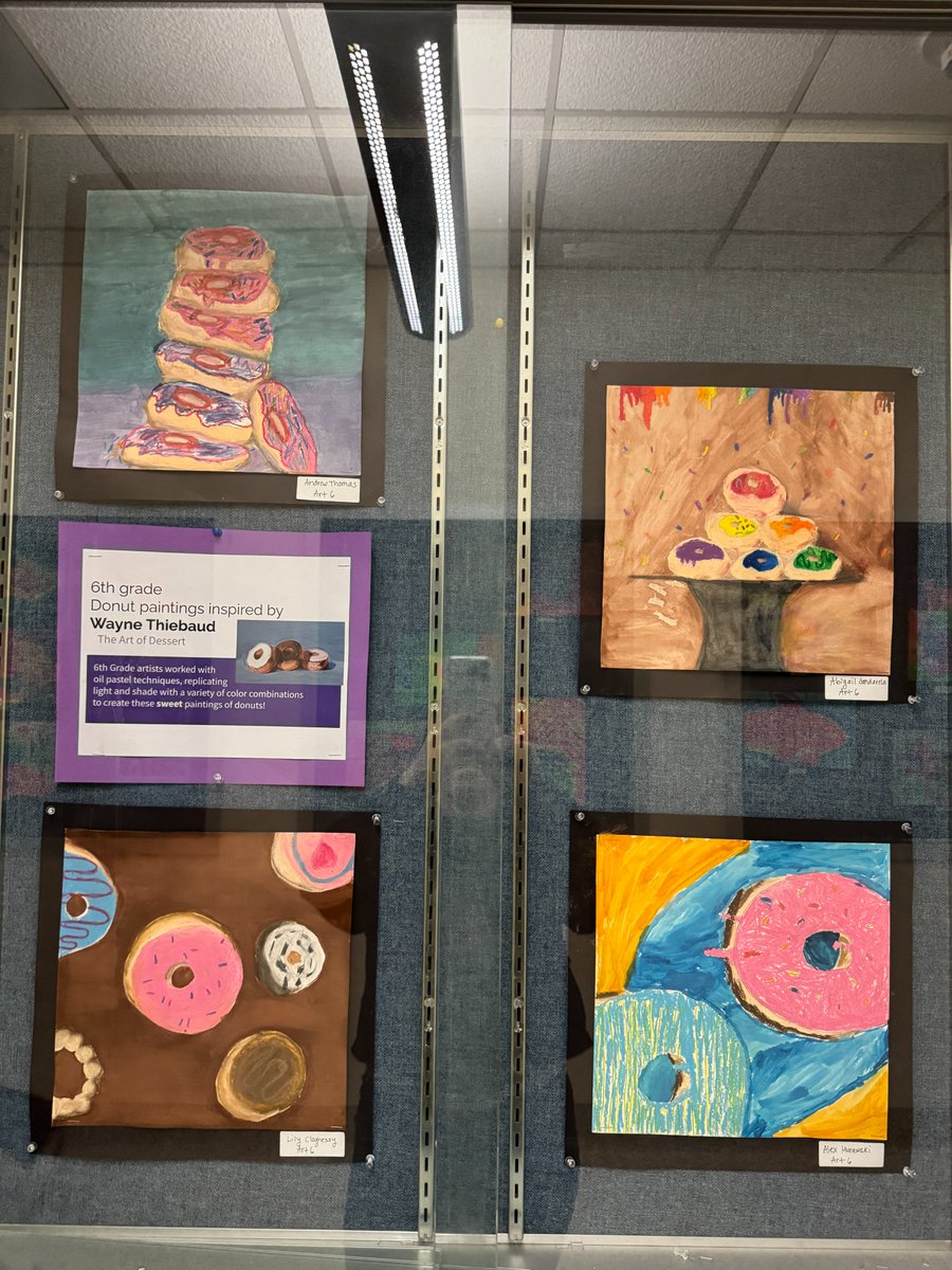 6th grade artists completed their donut project! Each artist was inspired by donuts they like and then used oil pastel and water color to paint their donuts! I am so proud of the learners! <a href="/MineolaMS/">Mineola Middle School</a> <a href="/MineolaFineArts/">MineolaFineArts</a>