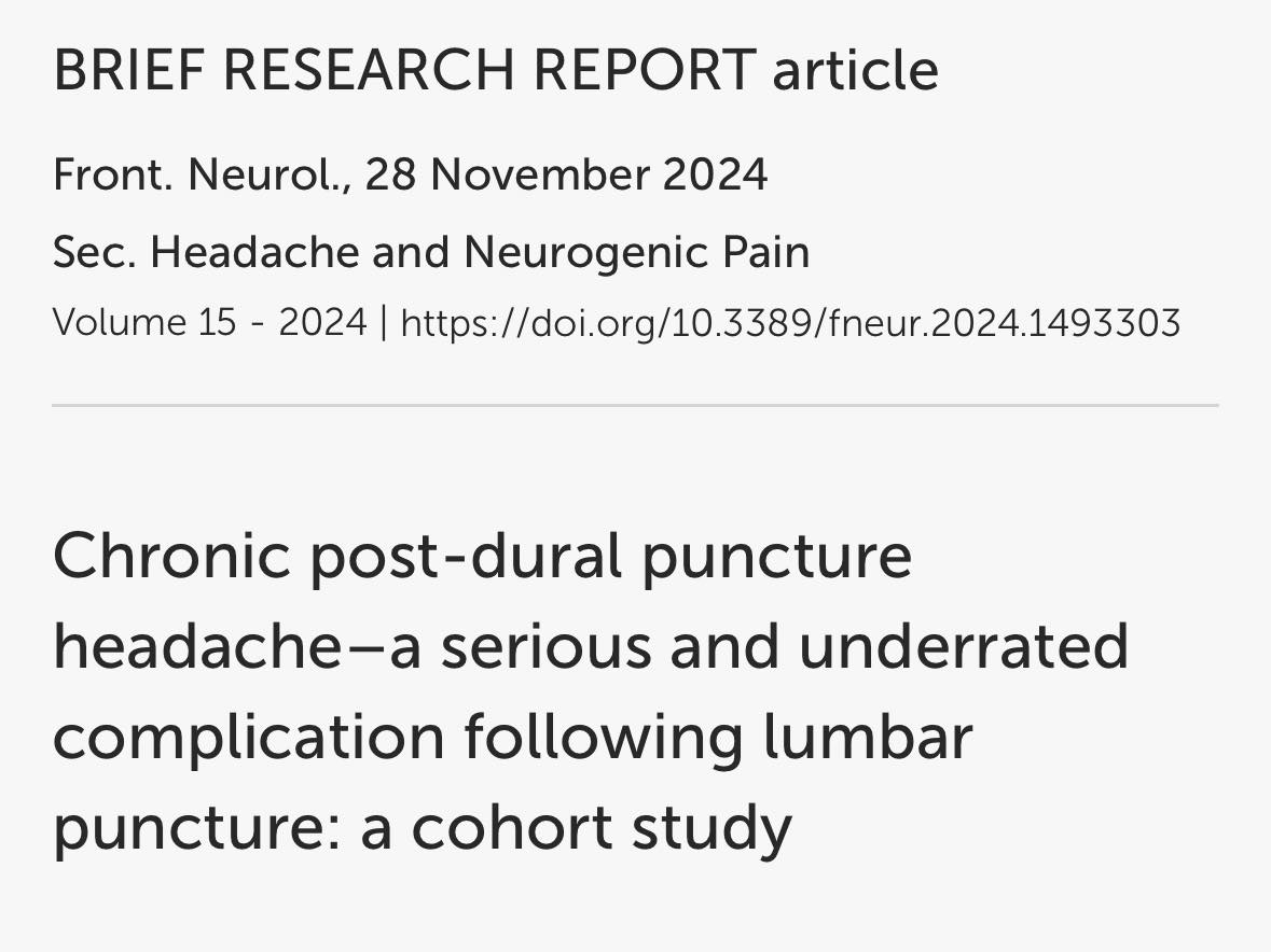 legalnomads's tweet image. “Chronic post-dural puncture headache (cPDPH) puts an immense burden of disease on affected individuals, families, & the health care system. Our results imply that cPDPH needs to be considered & should be prospectively studied.” frontiersin.org/journals/neuro… (Glad to see this article)