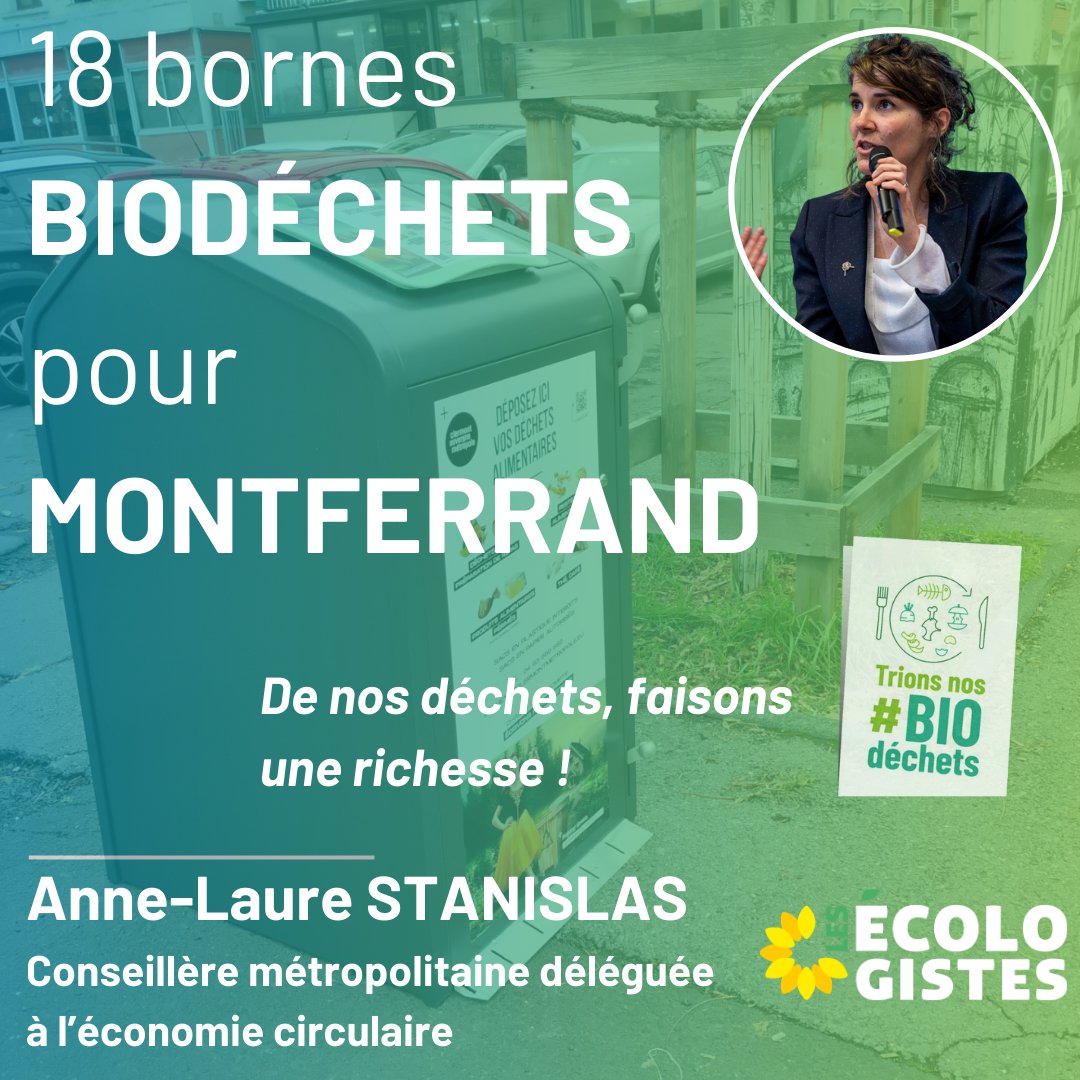 La collecte des biodéchets s'étend à #Clermontferrand avec 18 nouvelles bornes dans le quartier de Montferrand ! ♻️🌻
⚠️ Bioseaux disponibles à l'annexe de la mairie.

➖ de déchets ds les sacs noirs, ➕ de déchets valorisés en gaz &amp; compost !