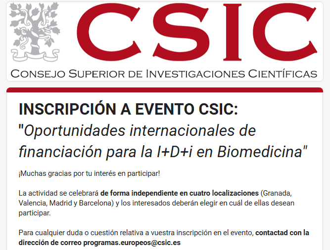CSIC Internacional (@csic_vri) on Twitter photo 🗣️Jornadas territoriales <a href="/CSIC/">CSIC</a> oportunidades de financiación en #Biomedicina SAVE THE DATE!🗓️
💠23/01 ANDALUCÍA en <a href="/ipbln_csic/">IPBLN-CSIC</a>
💠29/01 COMUNITAT VALENCIANA en <a href="/IBV_CSIC/">IBV-CSIC</a>
💠04/02 COMUNIDAD DE MADRID <a href="/CBM_CSIC_UAM/">Centro de Biología Molecular Severo Ochoa</a>
💠06/02 CATALUNYA en <a href="/IBMB_CSIC/">IBMB</a>
⁉️📩programas.europeos@csic.es 🗣️Jornadas territoriales <a href="/CSIC/">CSIC</a> oportunidades de financiación en #Biomedicina SAVE THE DATE!🗓️
💠23/01 ANDALUCÍA en <a href="/ipbln_csic/">IPBLN-CSIC</a>
💠29/01 COMUNITAT VALENCIANA en <a href="/IBV_CSIC/">IBV-CSIC</a>
💠04/02 COMUNIDAD DE MADRID <a href="/CBM_CSIC_UAM/">Centro de Biología Molecular Severo Ochoa</a>
💠06/02 CATALUNYA en <a href="/IBMB_CSIC/">IBMB</a>
⁉️📩programas.europeos@csic.es