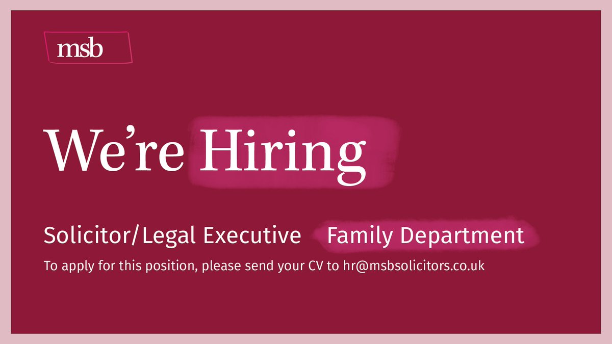 We are #Hiring

We are seeking a highly experienced Family Solicitor with a strong focus on children law to join our dynamic team in Cheshire.

Find out more about the position ➡️
pulse.ly/wnfqb8vsfk