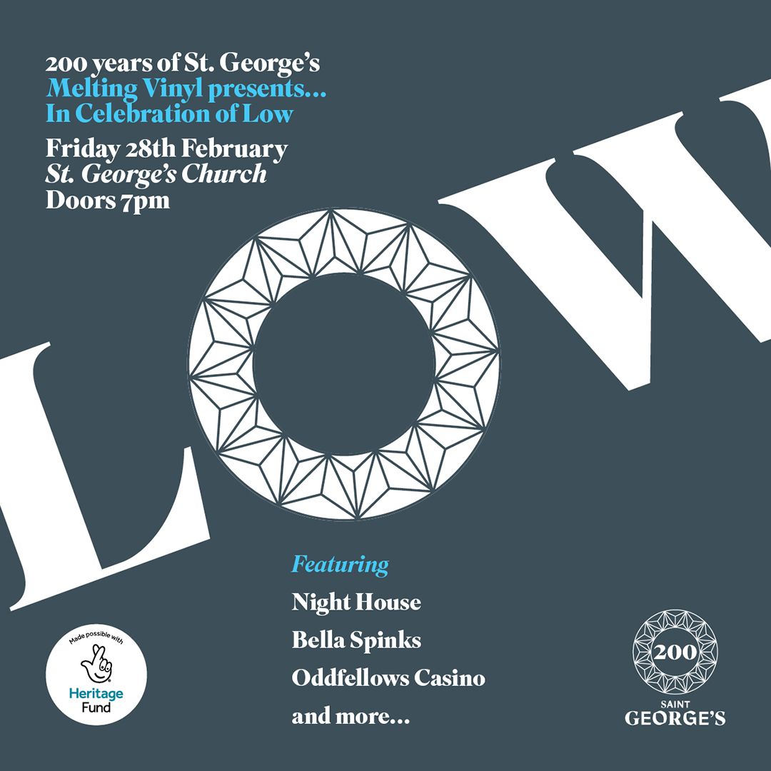 New show! Free to enjoy! ✨ 
In Celebration Of Low at St George's Church <a href="/StGeorgesEvents/">St George's Church</a> on Friday 28th February.
The night will feature many talented Brighton artists: Night House, Bella Spinks, Odd Fellows Casino, M Butterfly and more.
bit.ly/MeltingVinylTi…