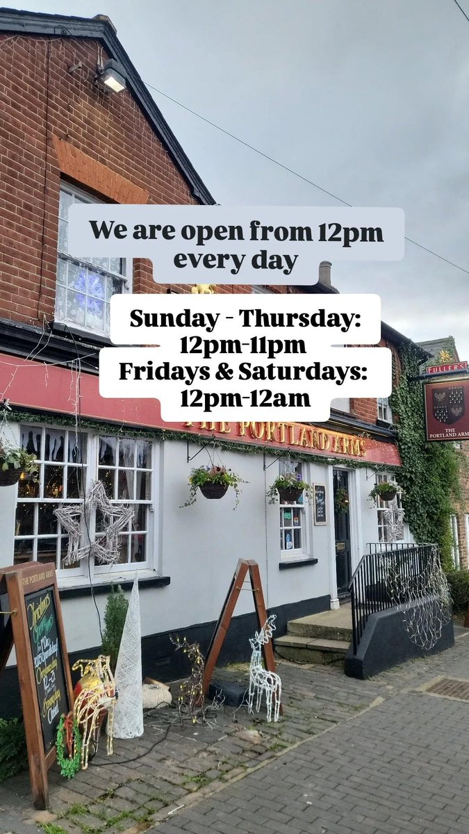 Open every day from 12pm 
@theportlandarmsstalbans 
Christmas times