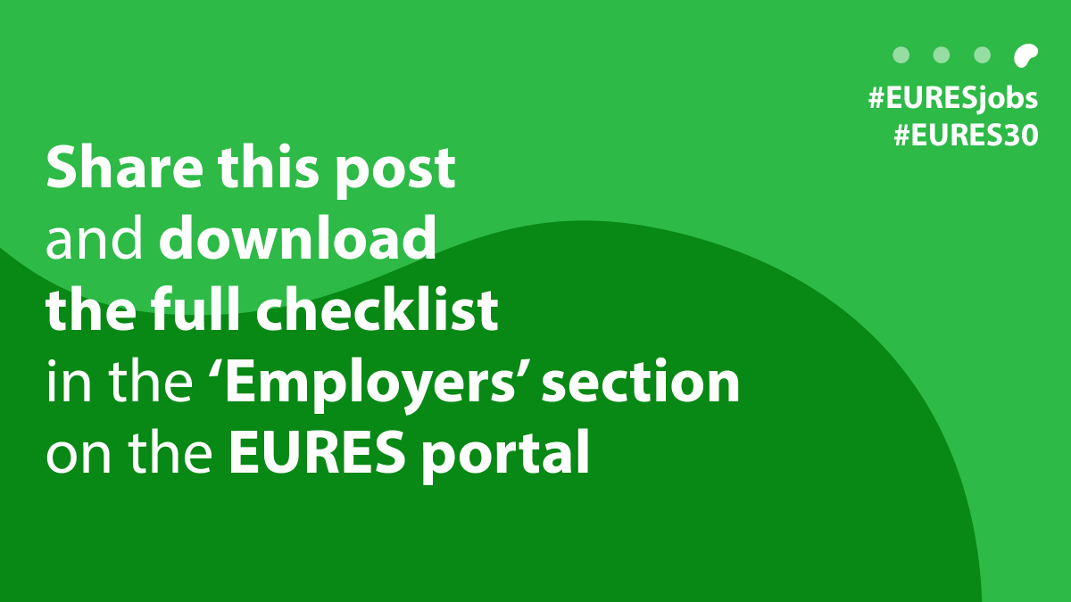 EURESJob's tweet image. Are you an #employer hiring talent abroad? 

The process has 3 key phases:
 ✅ Before hiring
 ✅ During the search
 ✅ After selection

You know the first two—now discover the third!

Learn more 👉  eures.europa.eu/employers/hint…

#EURES30 #EURESjobs
