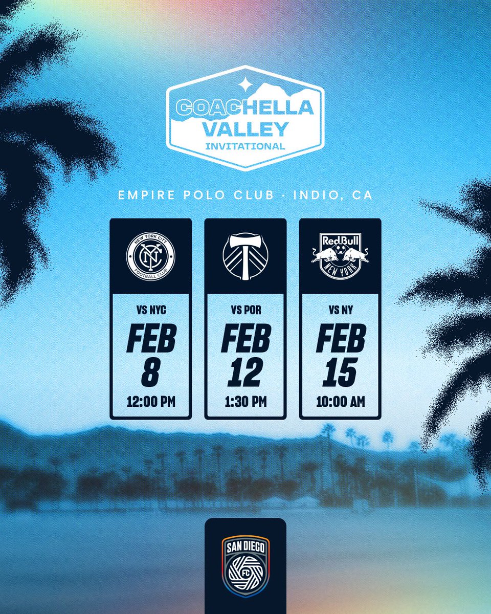 sandiegofc's tweet photo. 𝘿𝙚𝙨𝙚𝙧𝙩 𝙗𝙤𝙪𝙣𝙙 🏜️

We’re headed to the 2025 Coachella Valley Invitational. https://t.co/7YlqBXJvkv