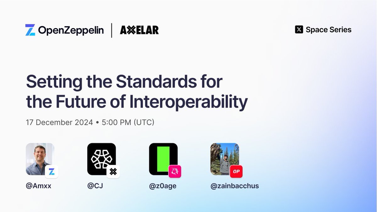 axelar's tweet photo. Interested? Join builders from @interop_labs, @OpenZeppelin, @Optimism + @Uniswap today at 5pm UTC for a Spaces to discuss ERC-7786 + related interoperability proposals like ERC-7802. Set a reminder ⤵️

https://t.co/cog3Dfj9w1 https://t.co/jZBSpSqXGB