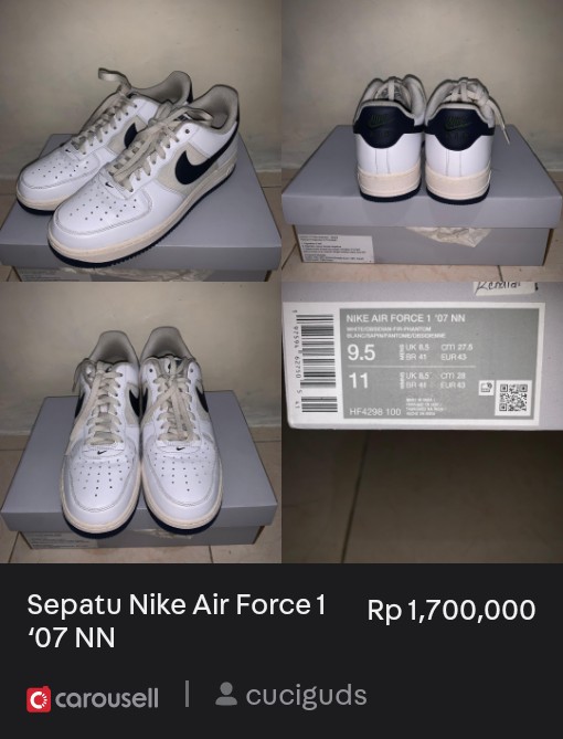 bubunyaZ's tweet photo. Lihat 'Sepatu Nike Air Force 1 ‘07 NN', tersedia di Rp 1,700,000 di #Carousell: https://t.co/9386l1xFDX #sepatunike https://t.co/sdMHVbkBWW