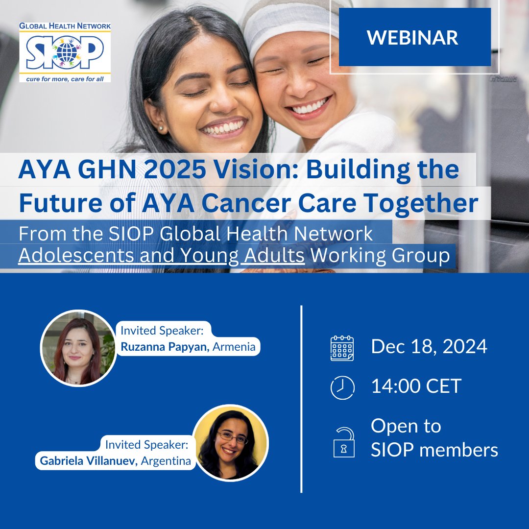 WorldSIOP's tweet photo. 🔴 Join us for "AYA GHN 2025 Vision: Building the Future of AYA Cancer Care Together" from the SIOP Global Health Network Adolescents and Young Adults Working Group.

📆 TOMORROW Dec 18, 2024
🕚 14:00 CET
✍️ https://t.co/fHwe5Vv5Ao https://t.co/bUBDcUgLBT