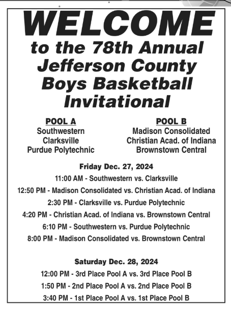 Toyota of Madison and Jendy's Pizza bring to you the JCIT schedule for boy's basketball at Southwestern next week. Should be some good basketball!!!!!!!