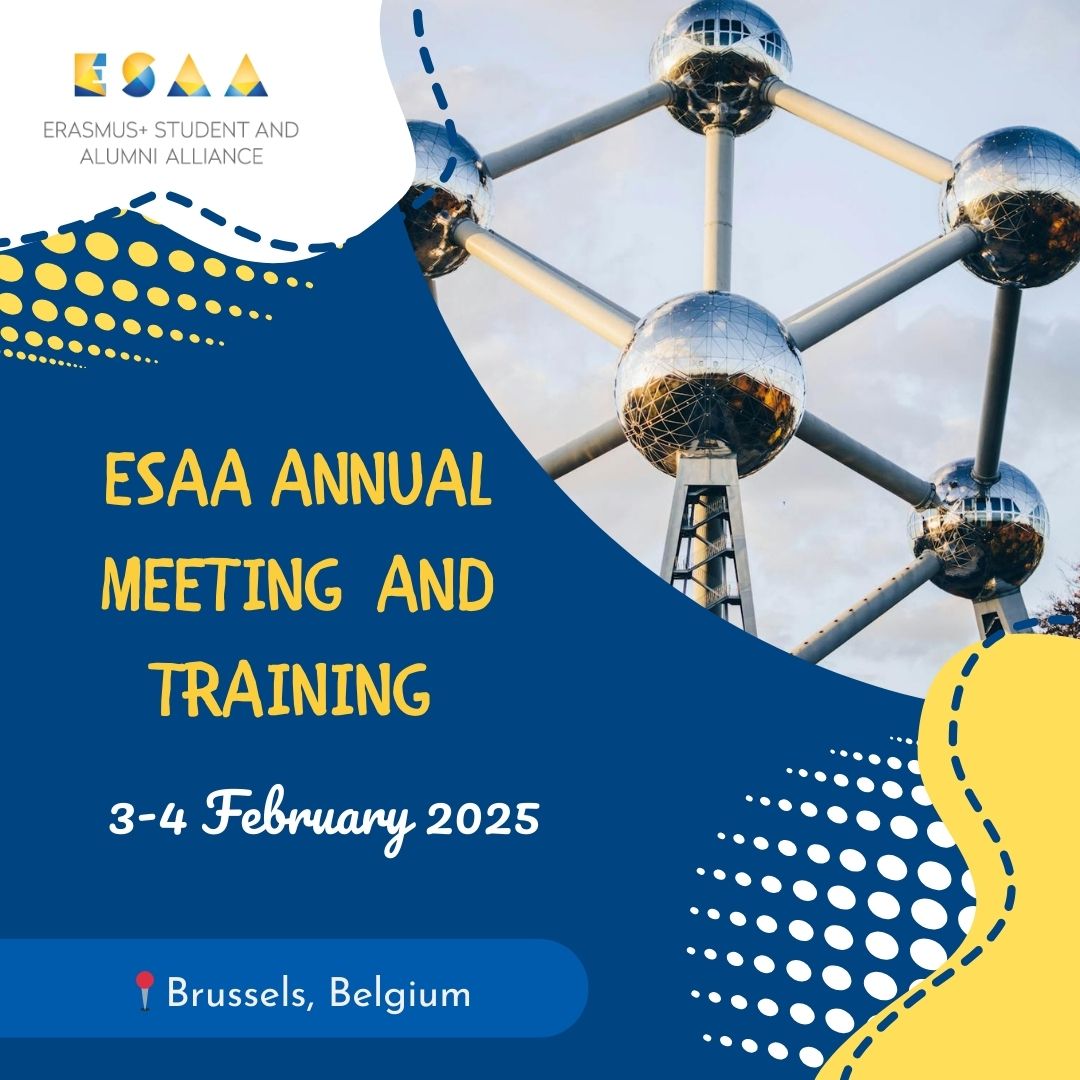 🌟 Exciting News ! 🌟

 🚀 join us for an unforgettable experience at the ESAA Annual Meeting and Training in Brussels  💫 

👉 more info, please contact ESAA member organizations: Erasmus Mundus Association, OCEANS Network, Erasmus Student Network, and GaragErasmus.