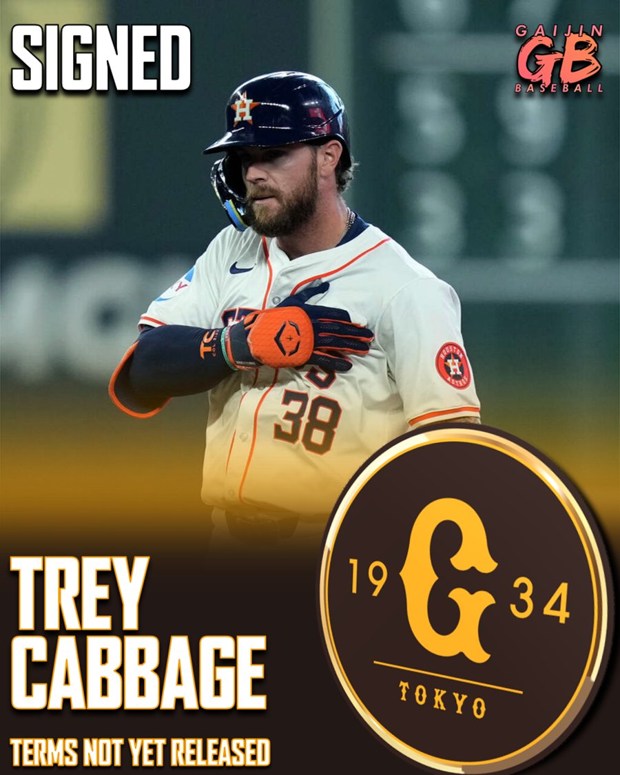 GaijinBaseball's tweet photo. Trey Cabbage has reportedly been signed by the Yomiuri Giants, per @AndrewDestin1 

Say goodbye to the beard https://t.co/CcpDKhm91Y