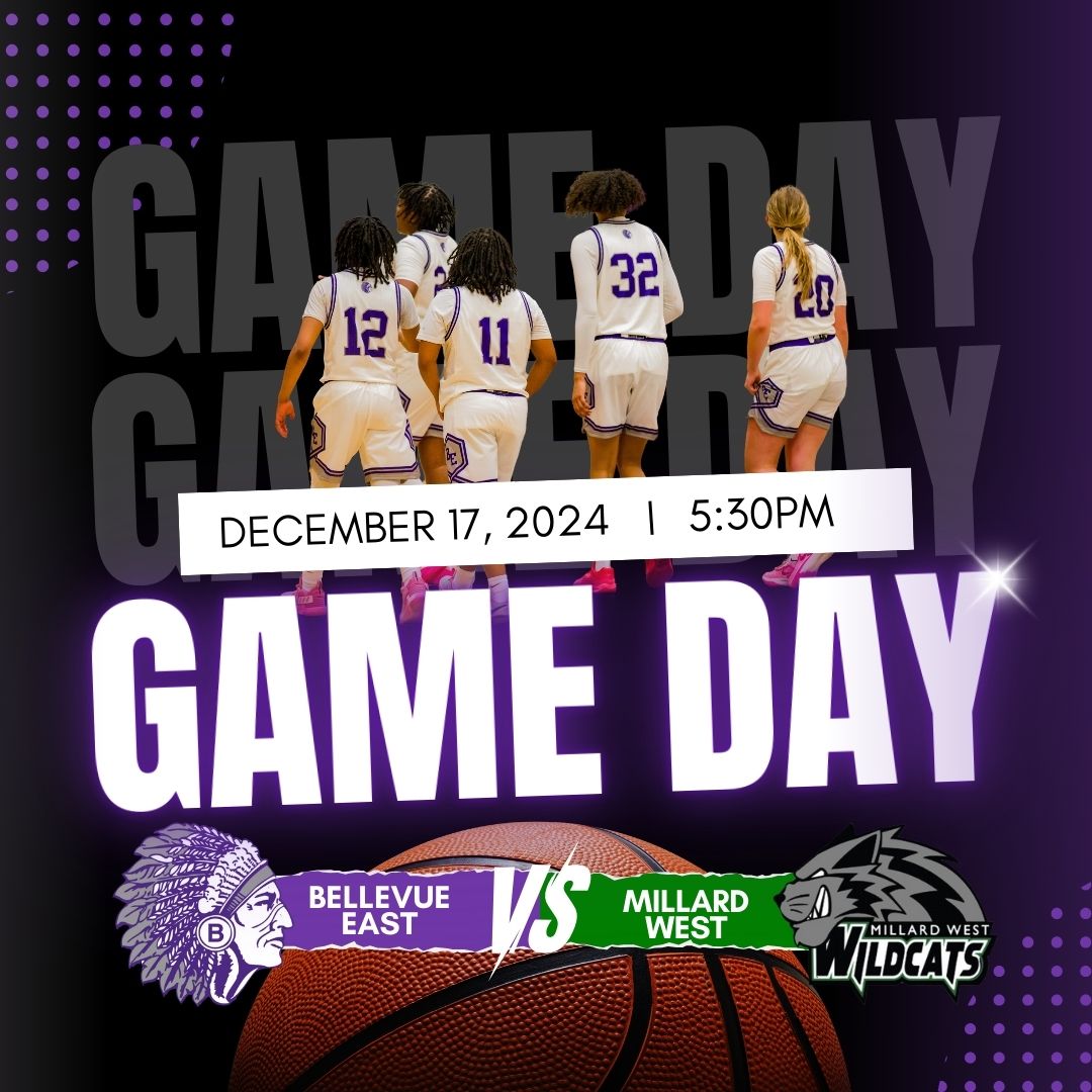 GAME DAY!🏀
Don't forget, the first 50 students to tonight's game get a free T-Shirt! See you there!
🆚: Millard West
⌚️: Varsity-5:30 JV-7:15
📍: Bellevue East