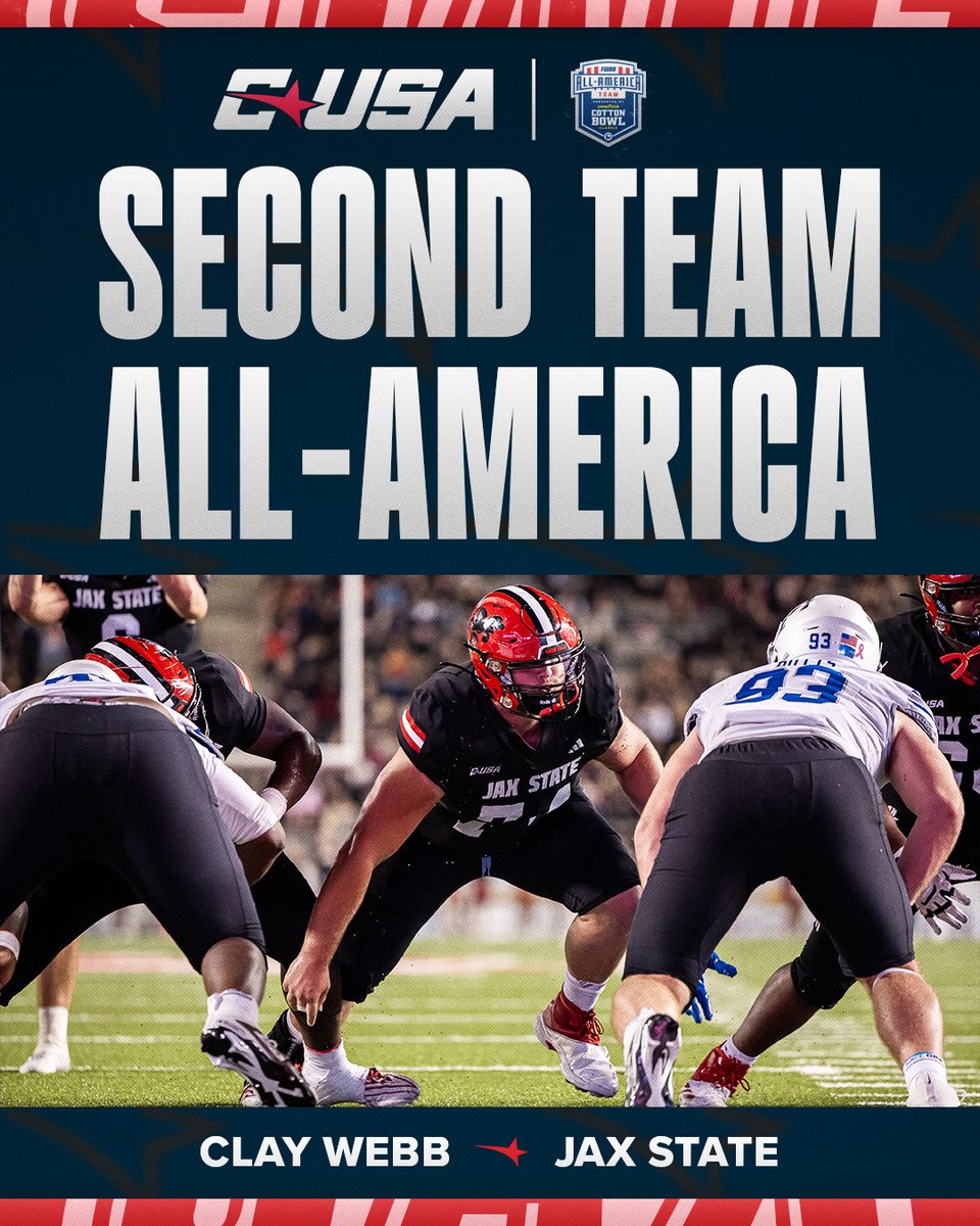 Conference USA (@conferenceusa) on Twitter photo ๐ SECOND TEAM ALL-AMERICA ๐
Clay Webb, <a href="/JaxStateFB/">Jax State Football</a>
#NoLimitsOnUs | bit.ly/3DgzKh4 ๐ SECOND TEAM ALL-AMERICA ๐
Clay Webb, <a href="/JaxStateFB/">Jax State Football</a>
#NoLimitsOnUs | bit.ly/3DgzKh4