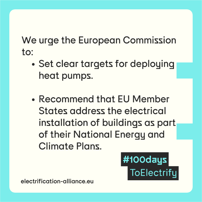 Elec_All's tweet photo. 🏢 To facilitate direct & #smartelectrification for end-users, Europe must electrify its buildings!
In its first 100 days, the 🆕 @EU_Commission must publish its Electrification Action Plan❗️
Join our #100daysToElectrify call ⚡️ 👇