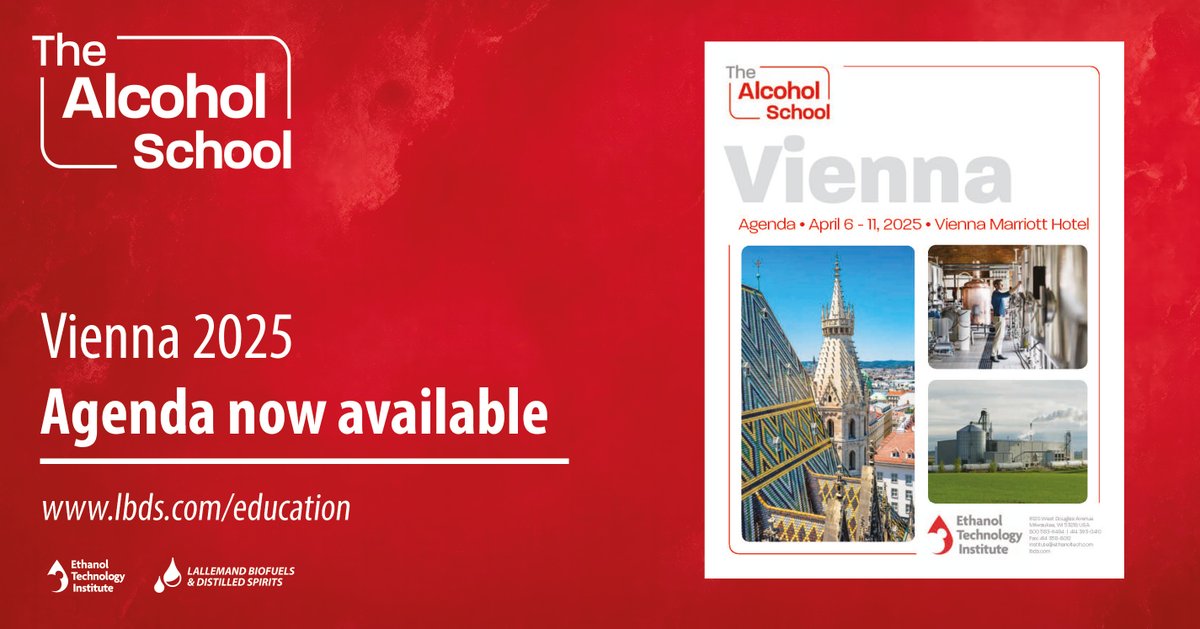 Exciting News! 🎉
The agenda for the 2025 Alcohol School in Vienna is now live!
Dive into comprehensive sessions on fuel ethanol and distilled spirits, along with combined topics.
To view the whole agenda and how to register visit lbds.com/education
#ASVienna2025