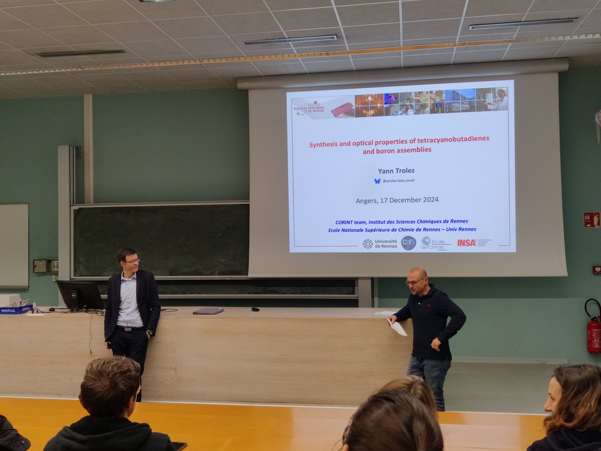 MOLTECH_Anjou's tweet image. Happy to welcome @YTrolez in Angers for a talk about fluorescent TCBDs and atypical boron rotaxanes! @UnivAngers @EURLUMOMAT