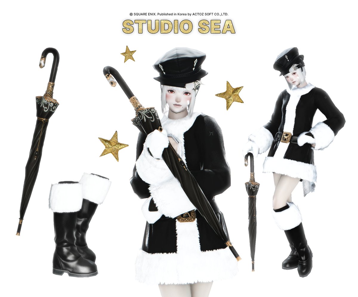 ✶ LOOK ➍
✢ 마법 신사 우산 [숯검정색]
✢ 모조 연금공방왕 모자 [기본ㆍ하얀 눈색]
✢ 정통 성자 반로브 [칠흑색ㆍ순백색]
✢ 발렌티온 장갑 [순백색ㆍ숯검정색]
✢ 뚱냥이 짧은바지 [칠흑색]
✢ 정통 성자 긴장화 [기본ㆍ순백색]