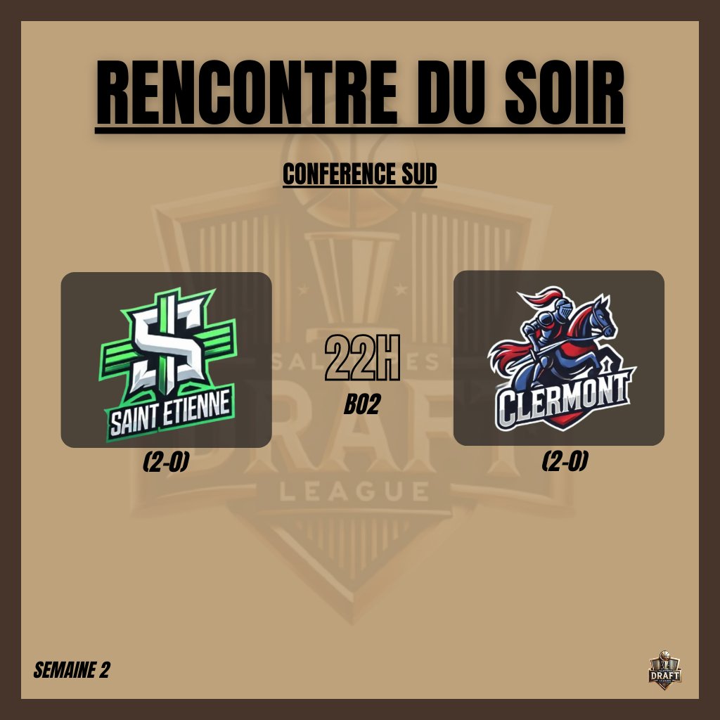 SALETYPES (@saletypes_) on Twitter photo La SEMAINE 2 débute ce soir à 20h45 🕑
<a href="/SDL_StEtienne/">Saint Etienne SDL</a> 🆚 <a href="/MonsieurVoyou_/">MonsieurVoyou</a>
(Deux équipes de la conférence SUD en 2-0 ✅)
Qui va confirmer son bon départ et prendre la tête de cette conférence ? 🥇
♻️&❤️ La SEMAINE 2 débute ce soir à 20h45 🕑
<a href="/SDL_StEtienne/">Saint Etienne SDL</a> 🆚 <a href="/MonsieurVoyou_/">MonsieurVoyou</a>
(Deux équipes de la conférence SUD en 2-0 ✅)
Qui va confirmer son bon départ et prendre la tête de cette conférence ? 🥇
♻️&❤️