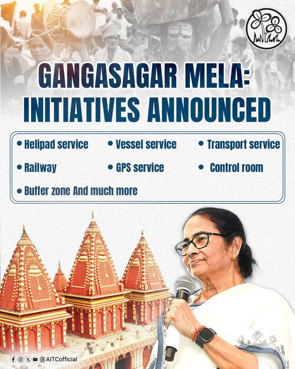 AITCofficial's tweet photo. Here’s a look at the initiatives taken by the West Bengal Government for Gangasagar Mela, 2025. https://t.co/pzd8tw0PiZ